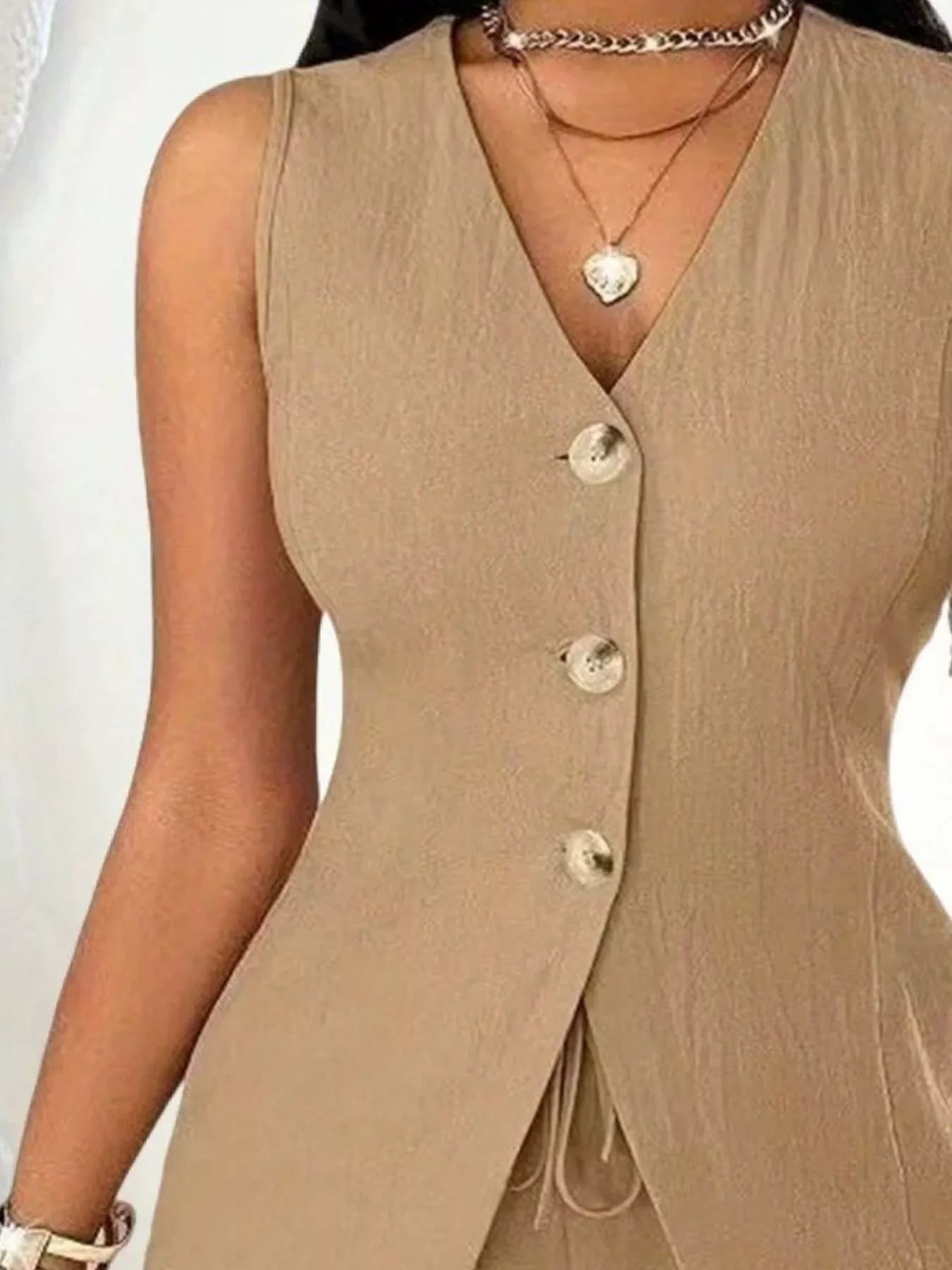 Sleeveless Button-Down Vest & Shorts Set