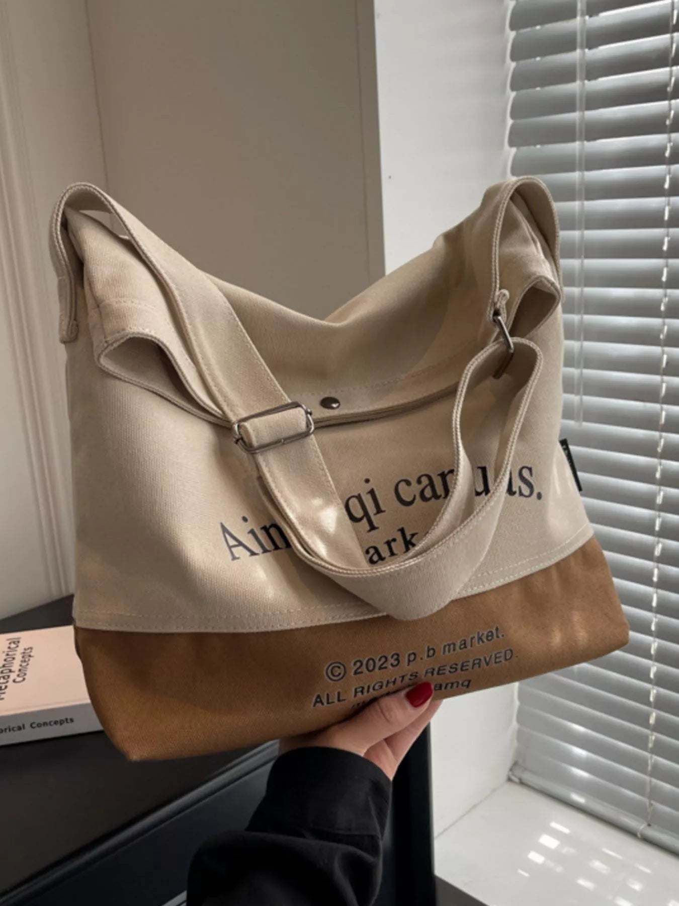 Color Block Canvas Shoulder Bag