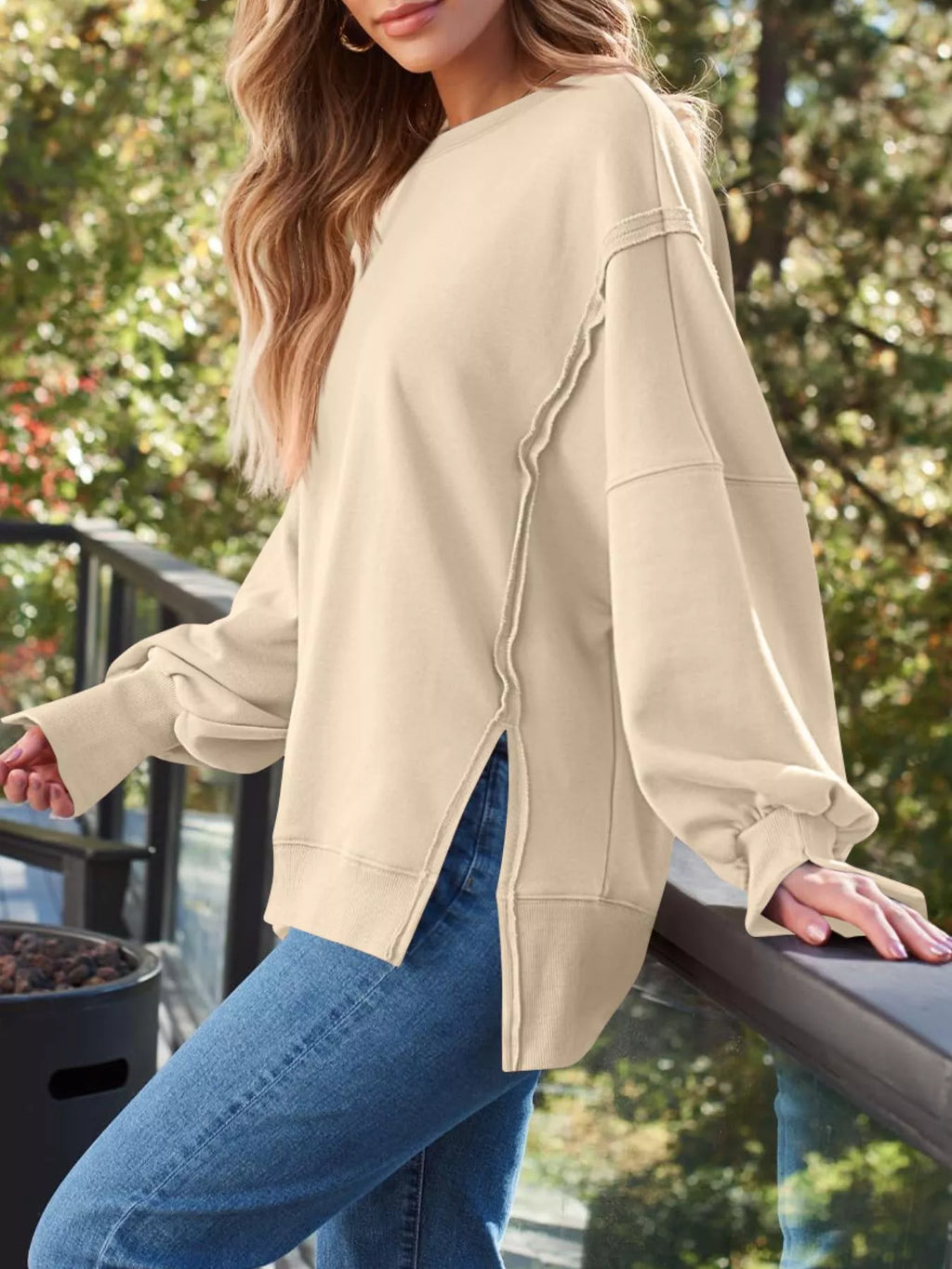 Side Slit Long Sleeve Oversized Sweatshirt