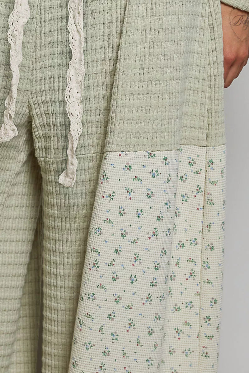 POL Patchwork Mixed Knit Wide Leg Pants