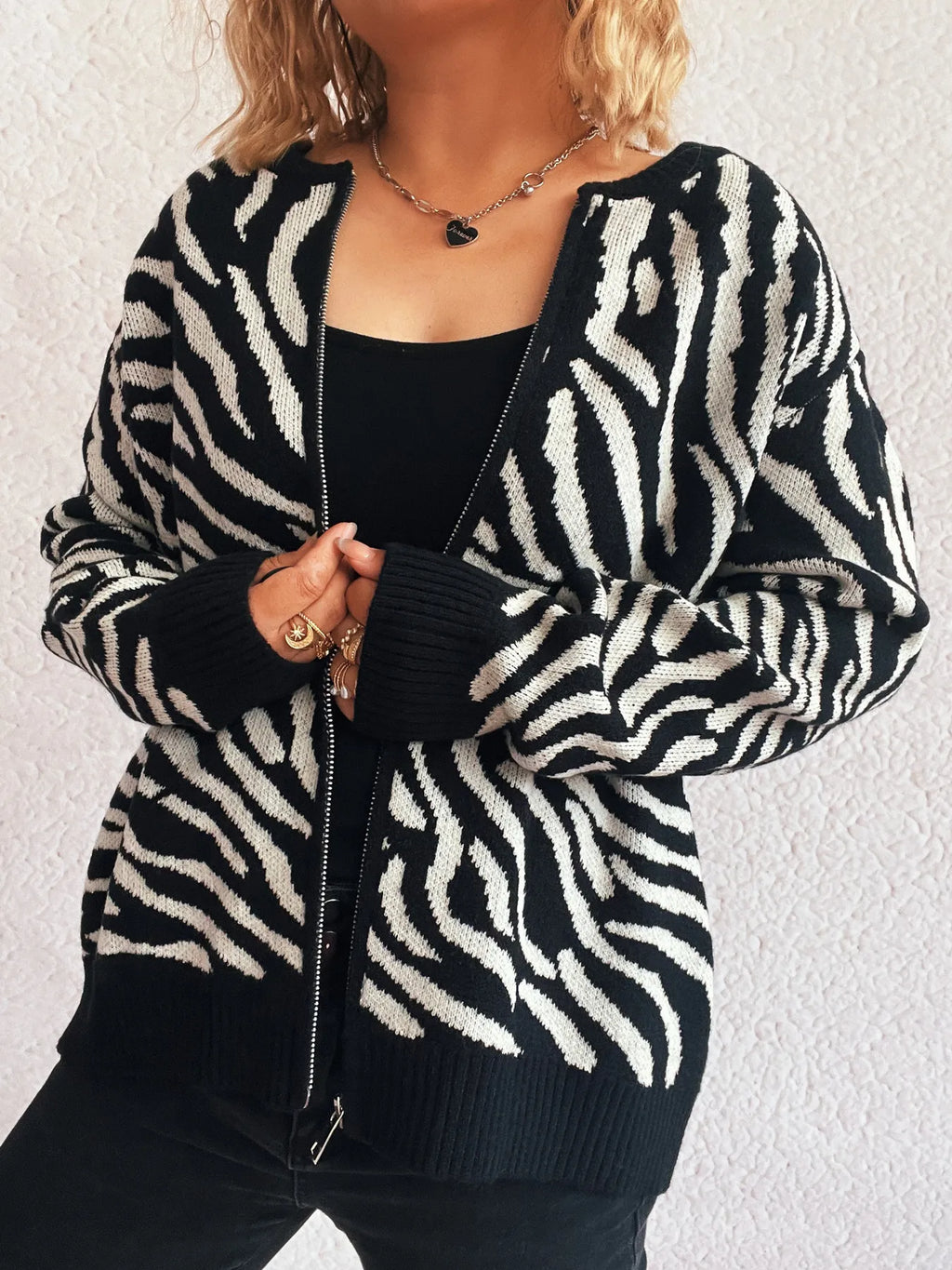 Zebra Print Zip Up Cardigan
