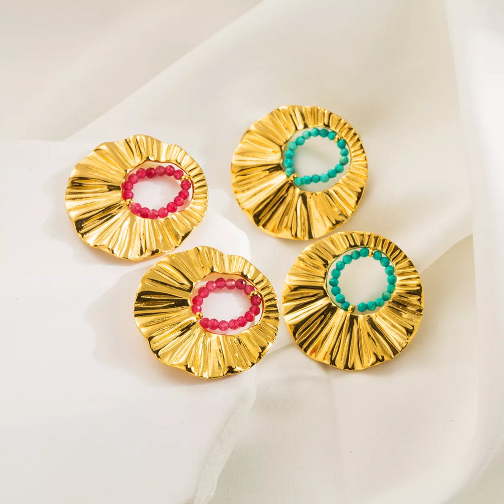 18K Gold-Plated Bead Round Earrings