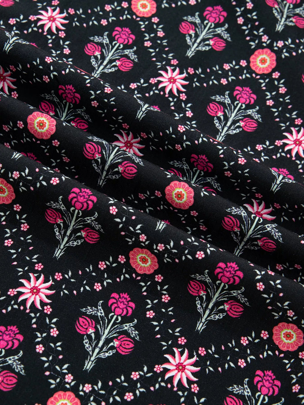 Contrast V Neckline Bracelet Sleeve Vintage Floral Blouse