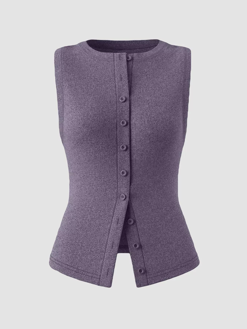 Ribbed Button-Front Sleeveless Tank