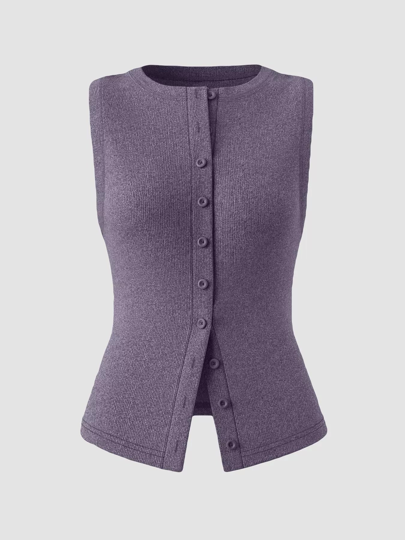 Ribbed Button-Front Sleeveless Tank