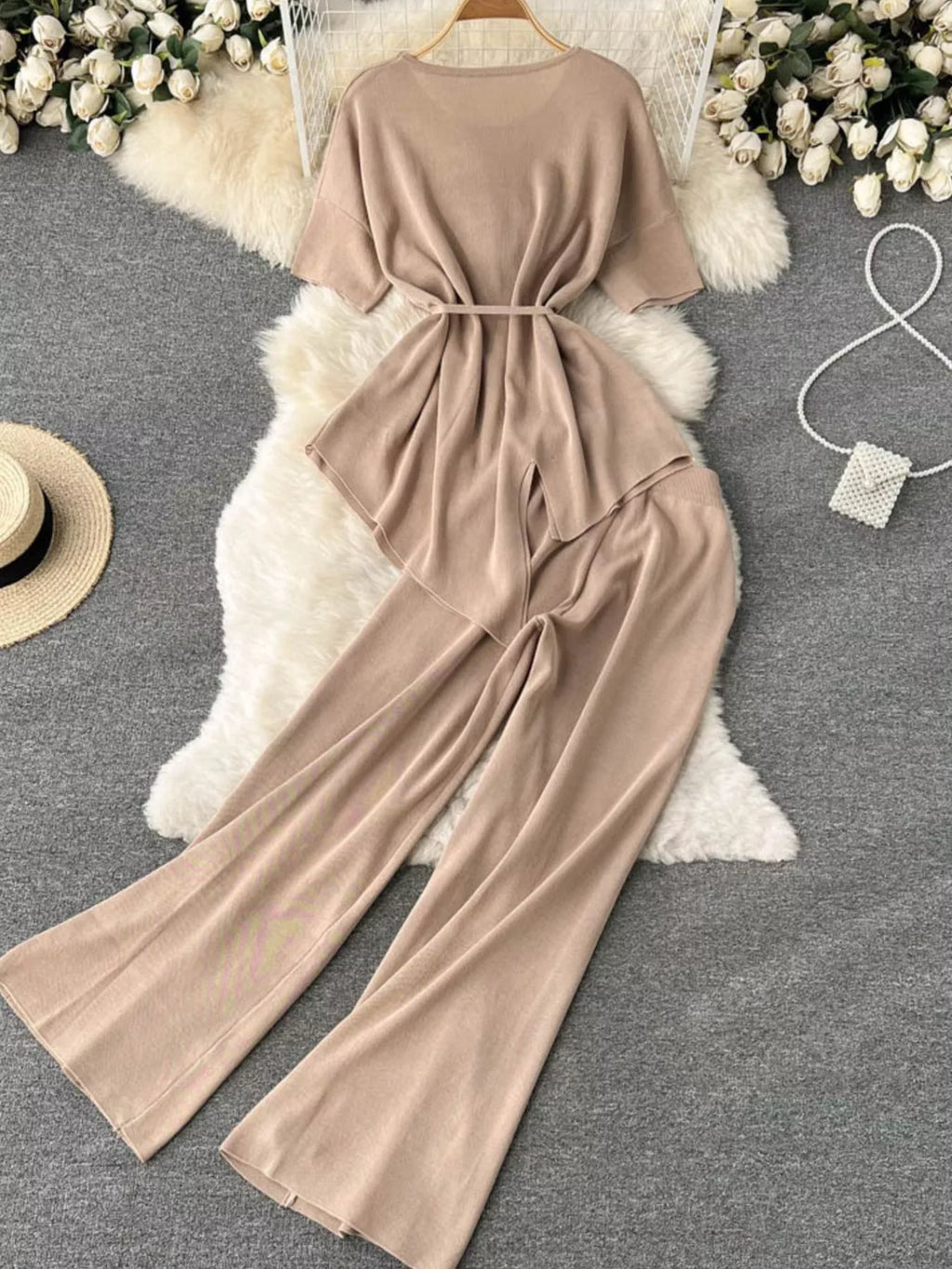 Short Sleeve Top and Wide Leg Pants Set
