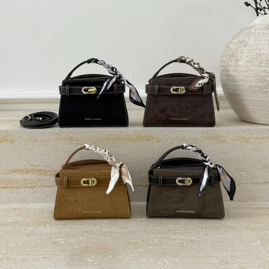 Suede Mini Crossbody Bag with Leather Strap