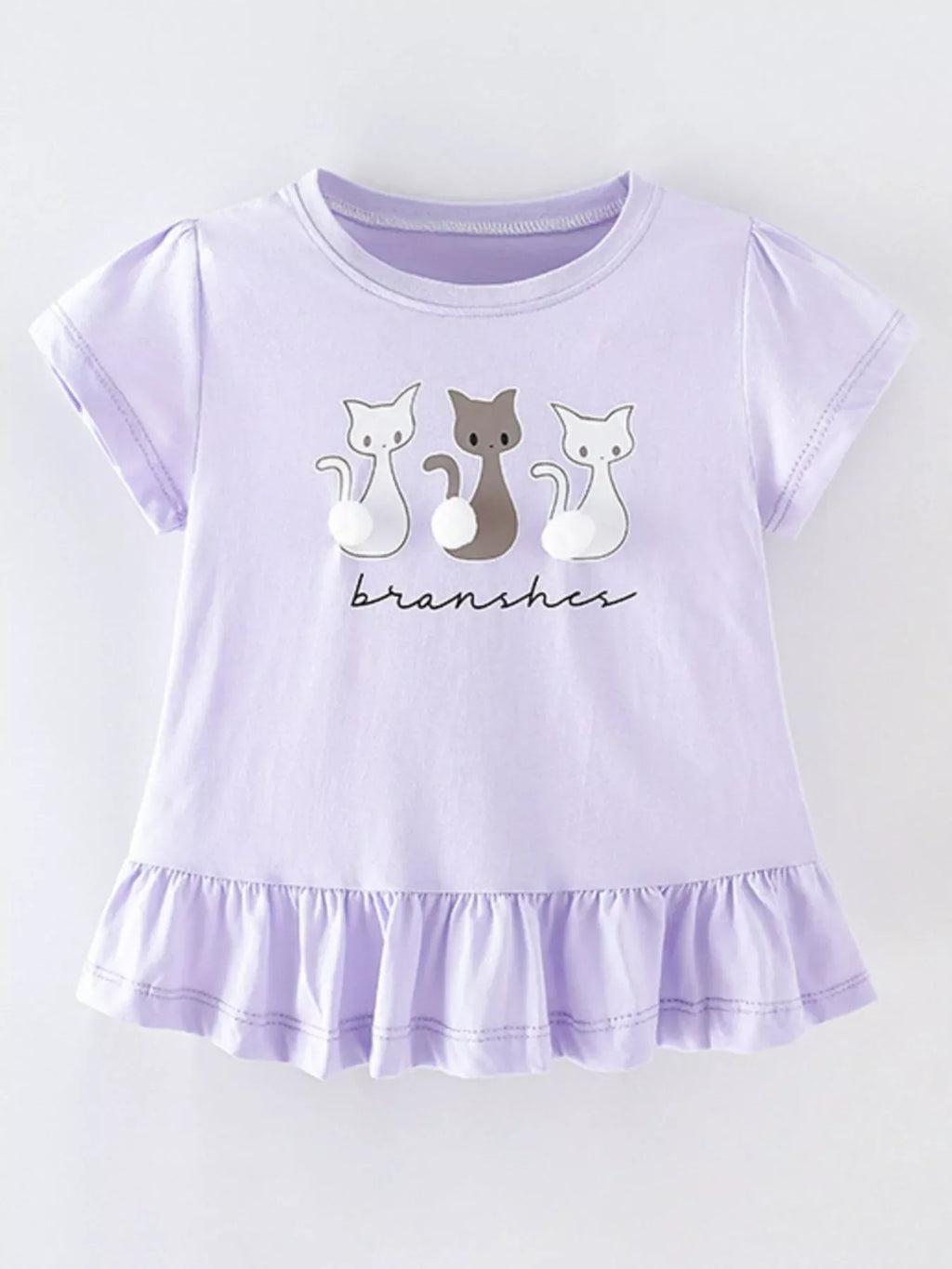 Children's Cats Round Neck Ruffle Hem T-Shirt