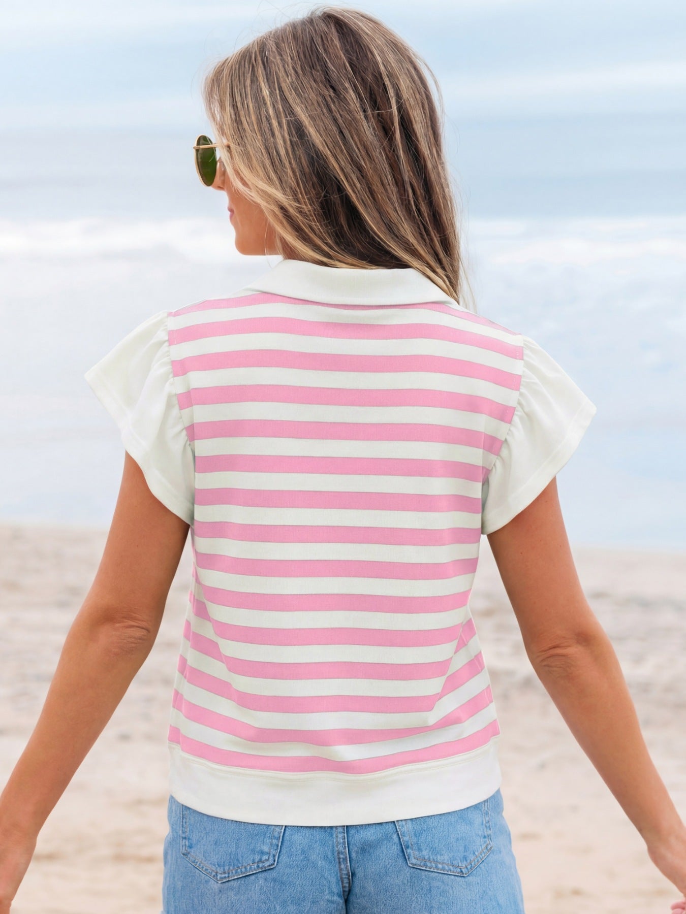 Striped Ruffled Sleeve Blouse