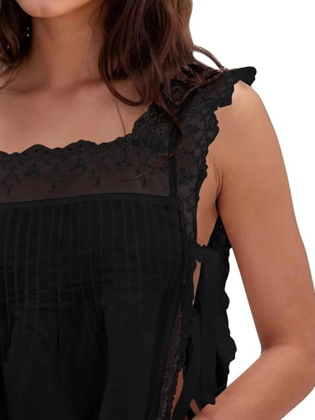 Lace-Trimmed Eyelet Square Neck Top