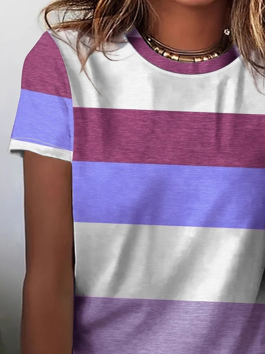 Plus Size Striped Casual Round Neck T-Shirt