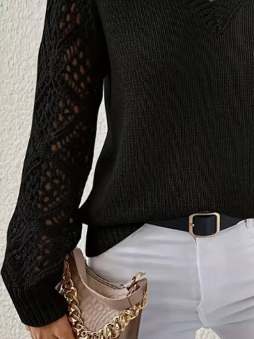 V-Neck Hollow-Out Sleeve Knit Sweater