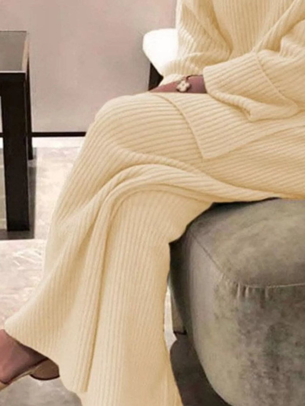Full Size Ribbed Knit Relaxed Fit Top and Pants Sweater Set Plus Size