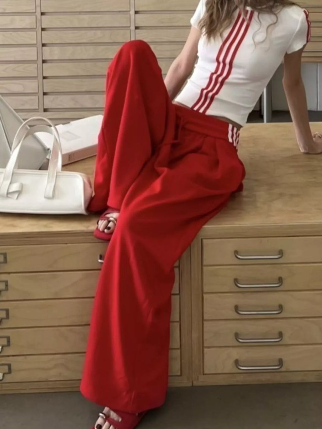 Full Size Striped Crop Top & Wide Leg Pants Set Plus Size
