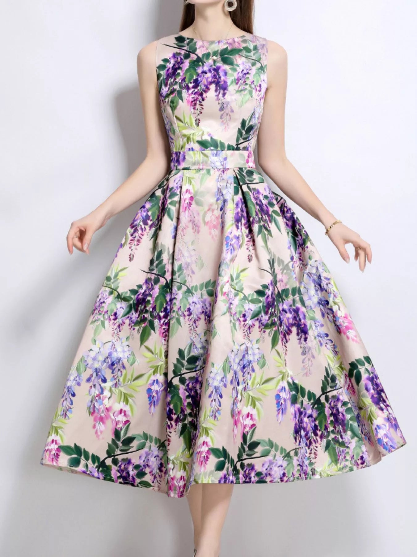 Floral Print Sleeveless Midi Dress