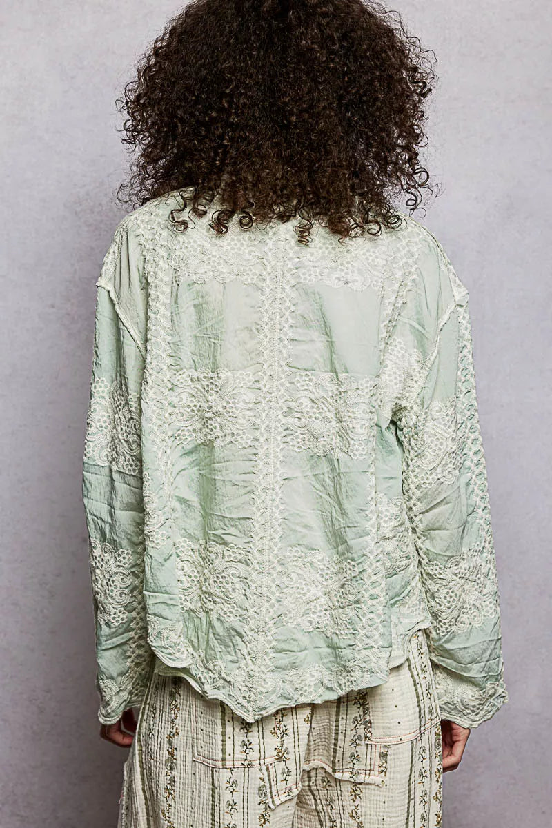 POL Embroidery Button Down Long Sleeve Shirt