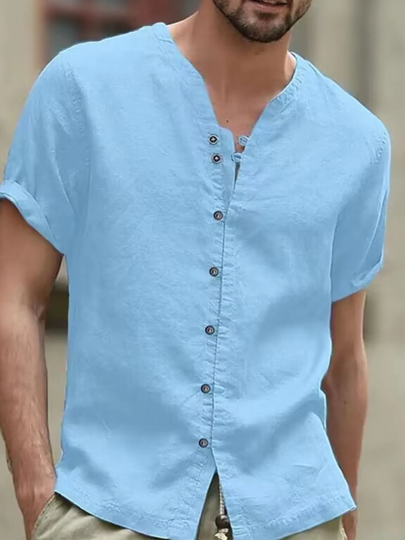 Men's Full Size Casual Linen Button-Down Short Sleeve Shirt Plus Size