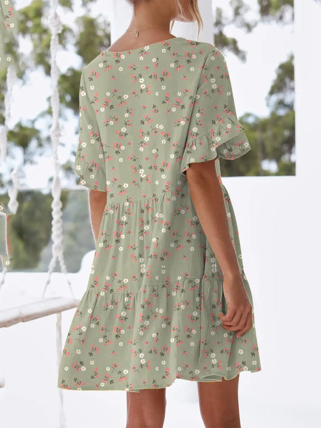 Polka Dot V-Neck Short Sleeve Mini Dress