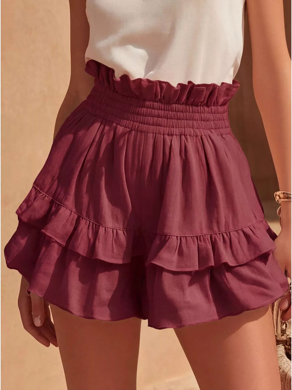 Full Size Ruffled High-Waisted Shorts Plus Size