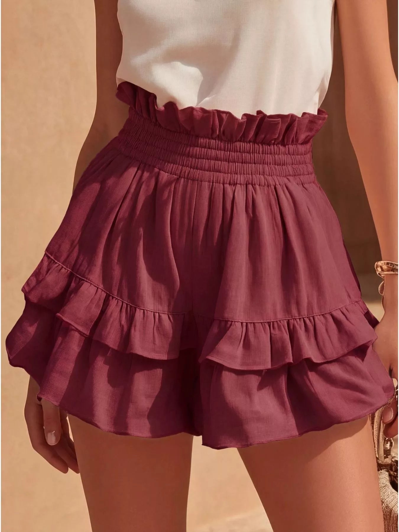 Full Size Ruffled High-Waisted Shorts Plus Size