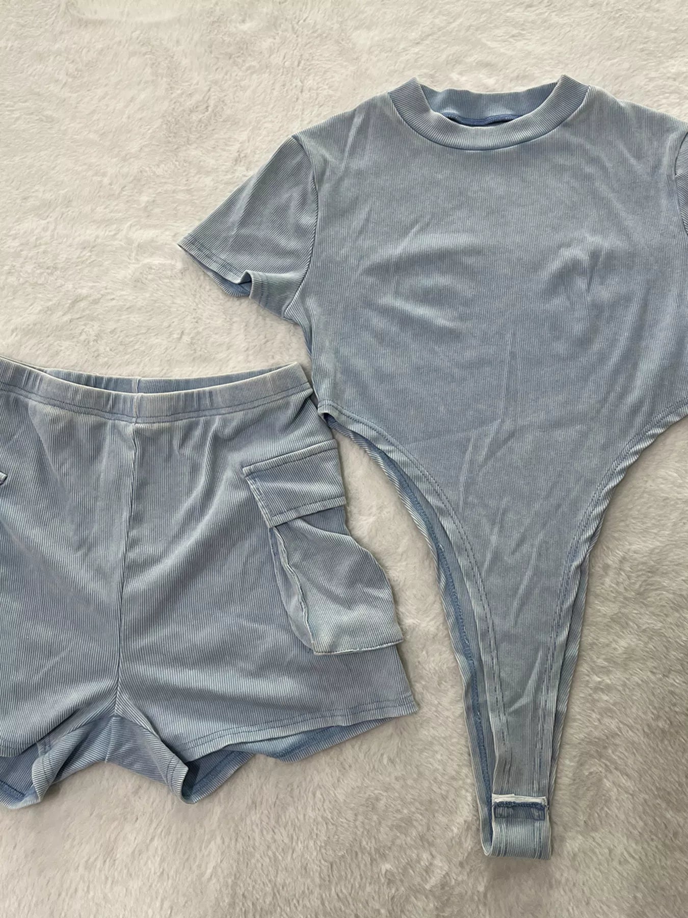 Ribbed Knit Bodysuit and Shorts Set