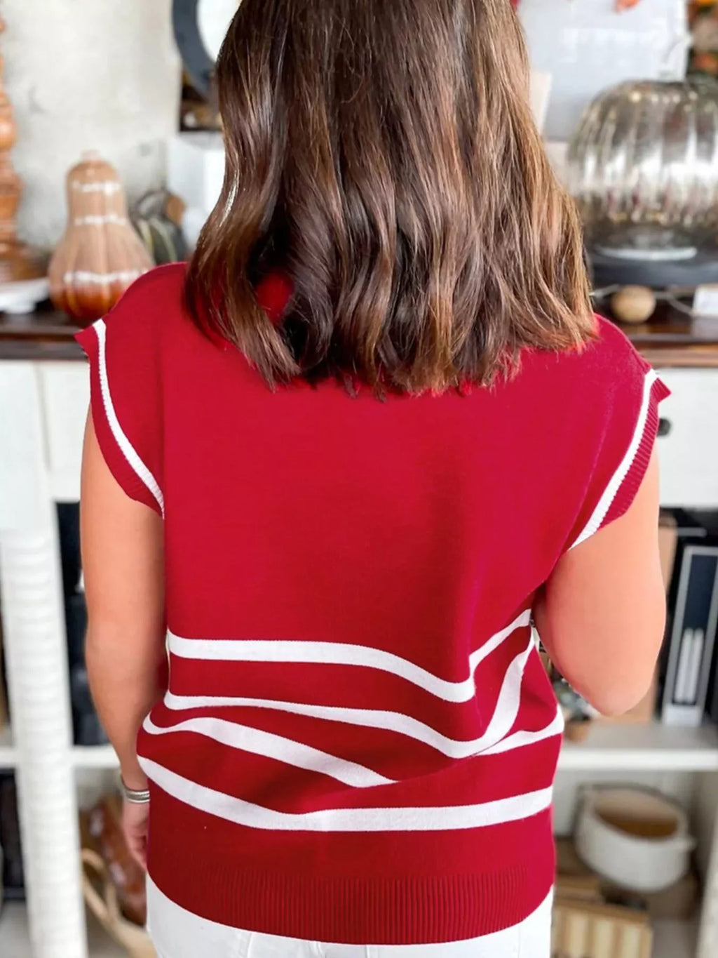 Striped Zip-Up Collar Sweater Vest