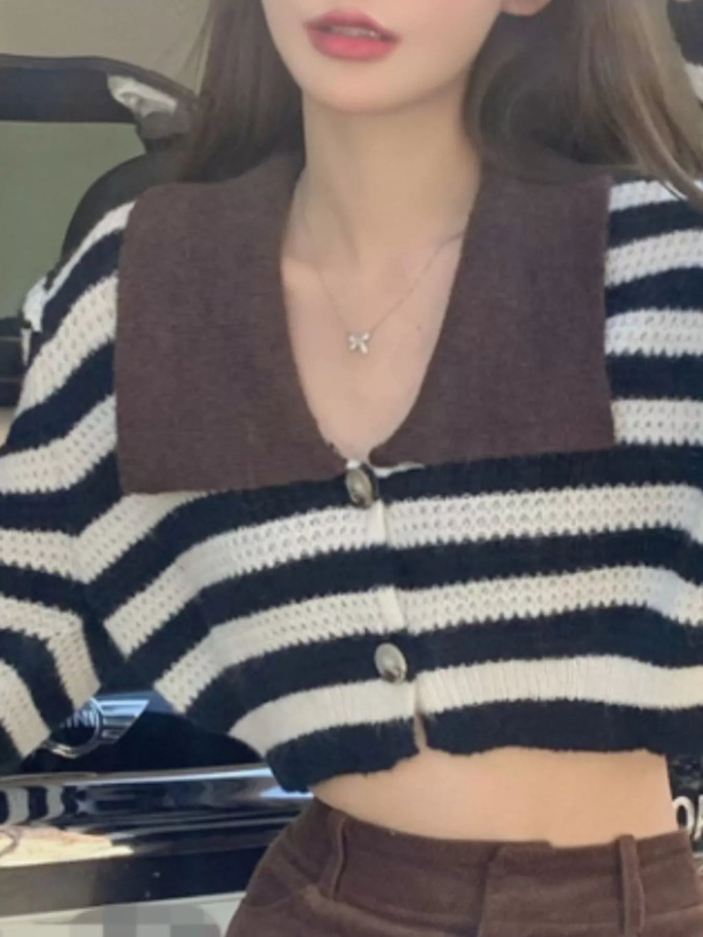 Striped Cropped Knit Cardigan
