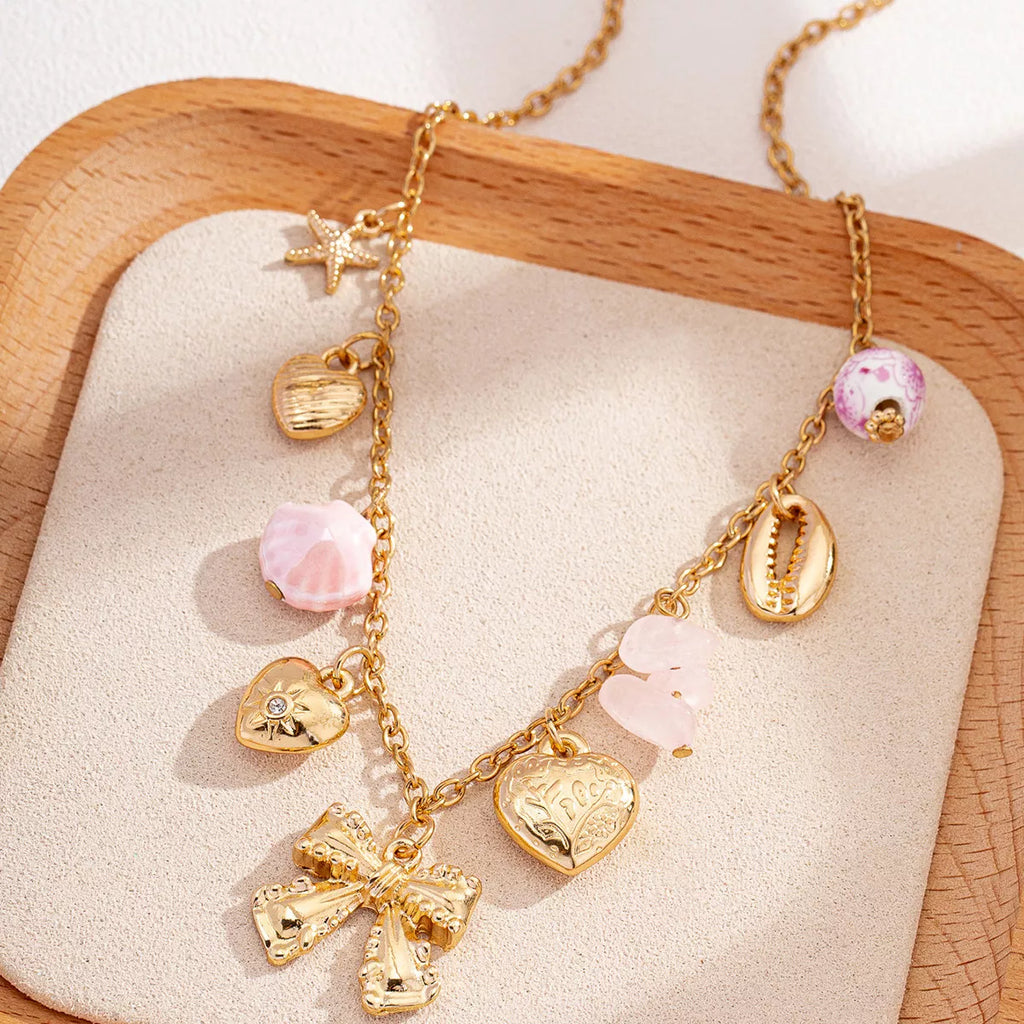 Heart and Butterfly Bow Ocean Multi-Pendant Necklace