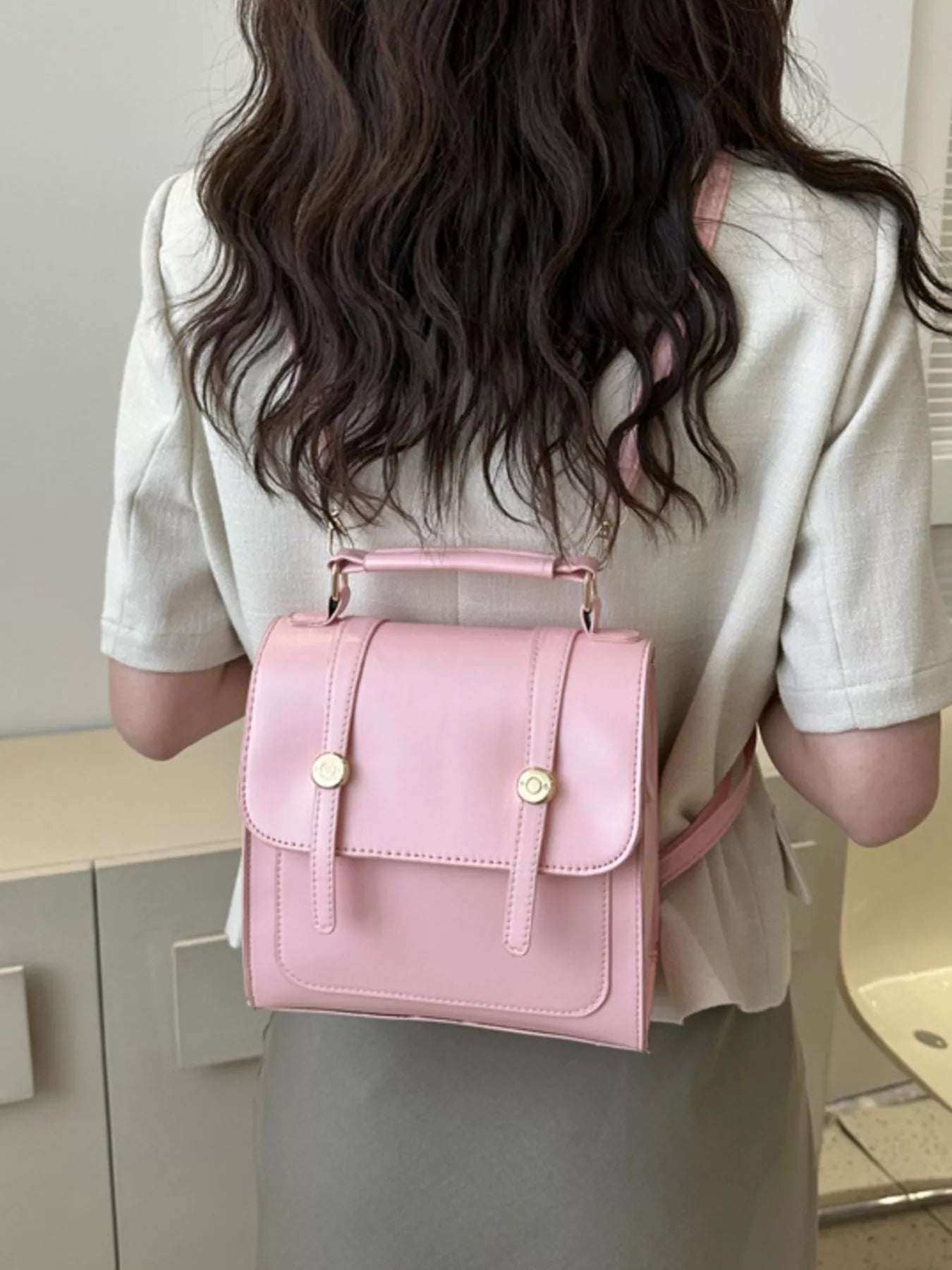 PU Leather Flap Backpack Bag