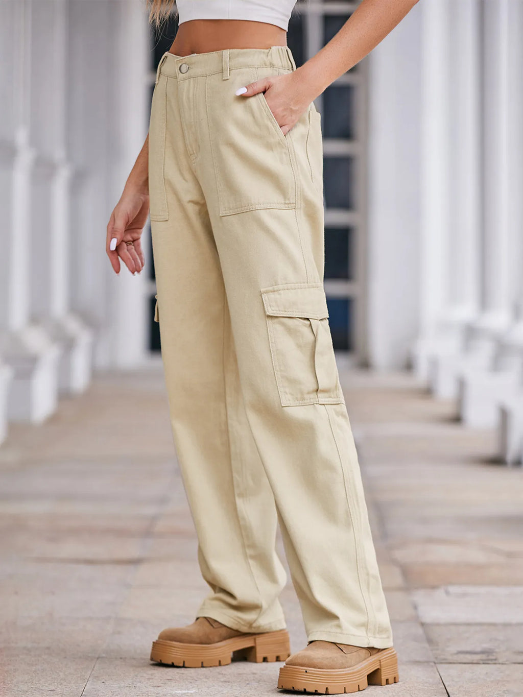 High-Waisted Cargo Jeans