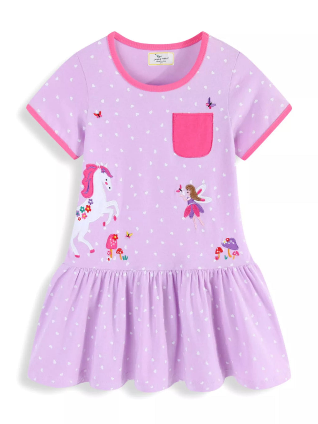 Children's Unicorn & Fairy Embroidered Ruffle Hem Dress