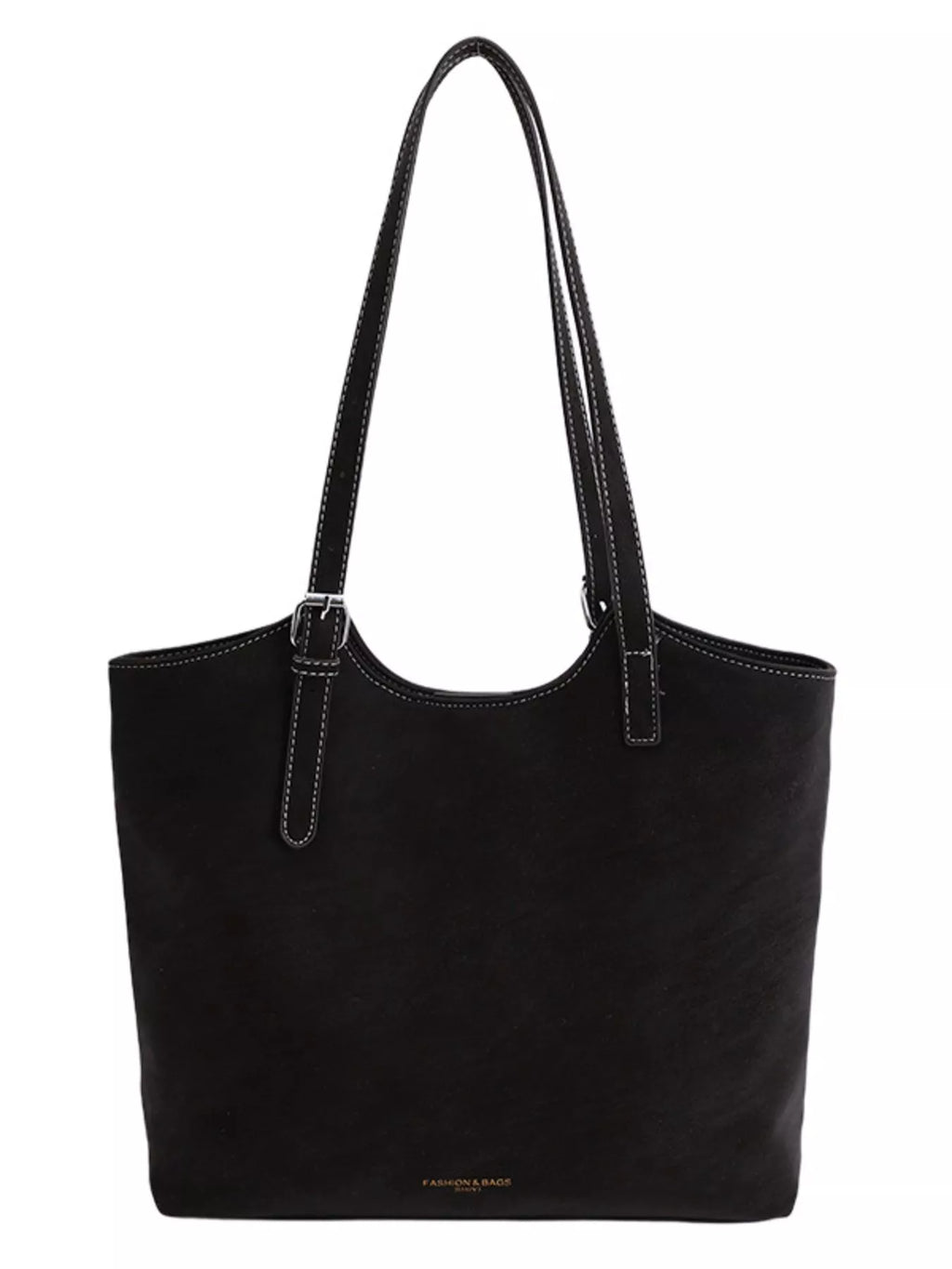Solid Color Handbag with Plush Charm
