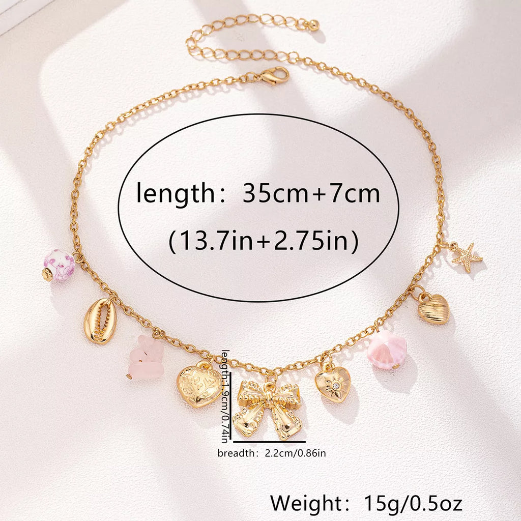 Heart and Butterfly Bow Ocean Multi-Pendant Necklace