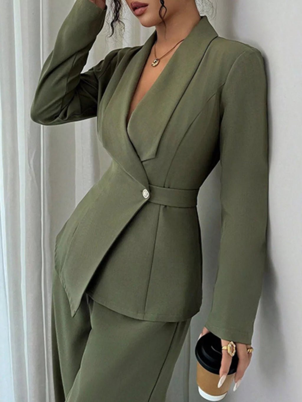 One Button Blazer and Pants Set