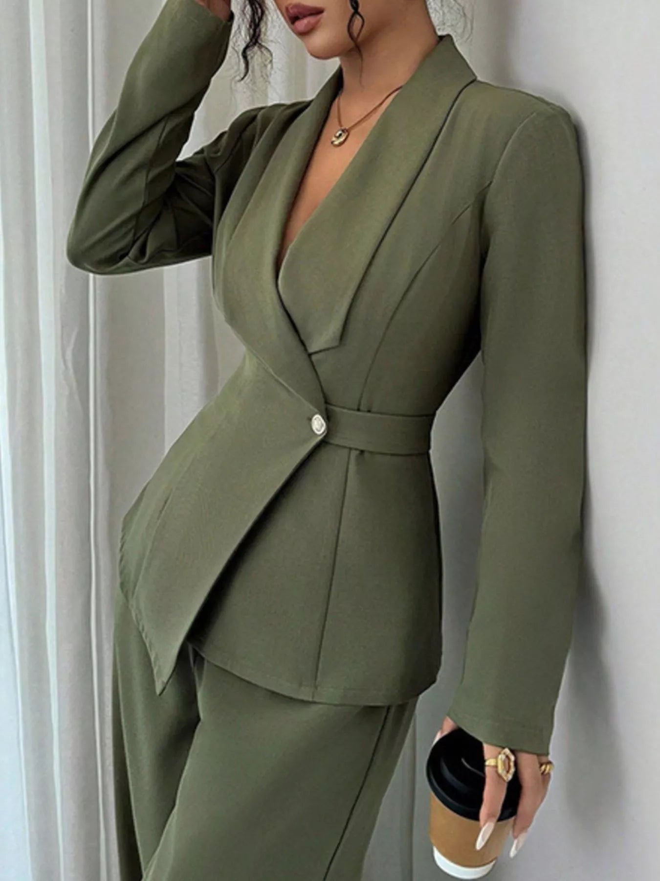 One Button Blazer and Pants Set