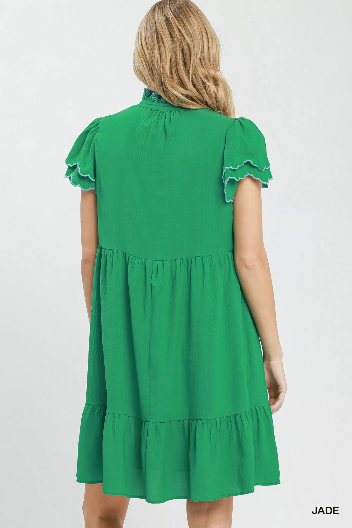 Umgee Scallop Flutter Sleeve Tiered Mini Dress