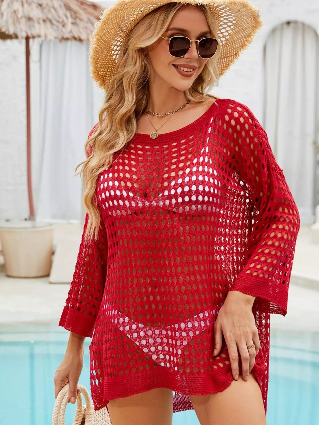 Crochet Knit Slit Cover Up