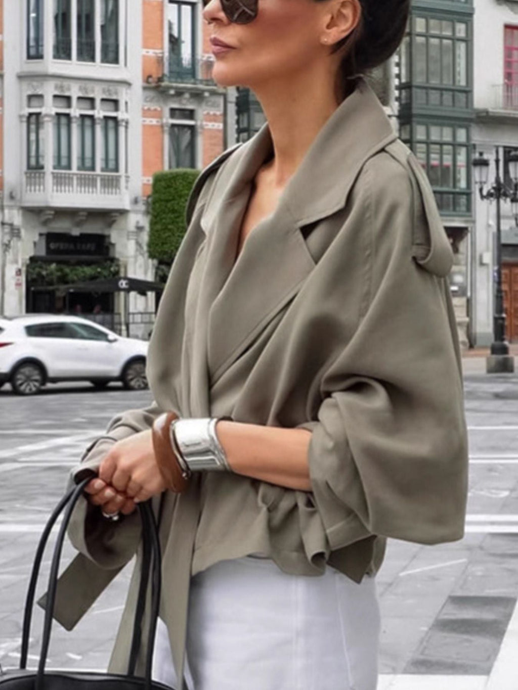 Lapel Collar Tie Waist Trench Jacket