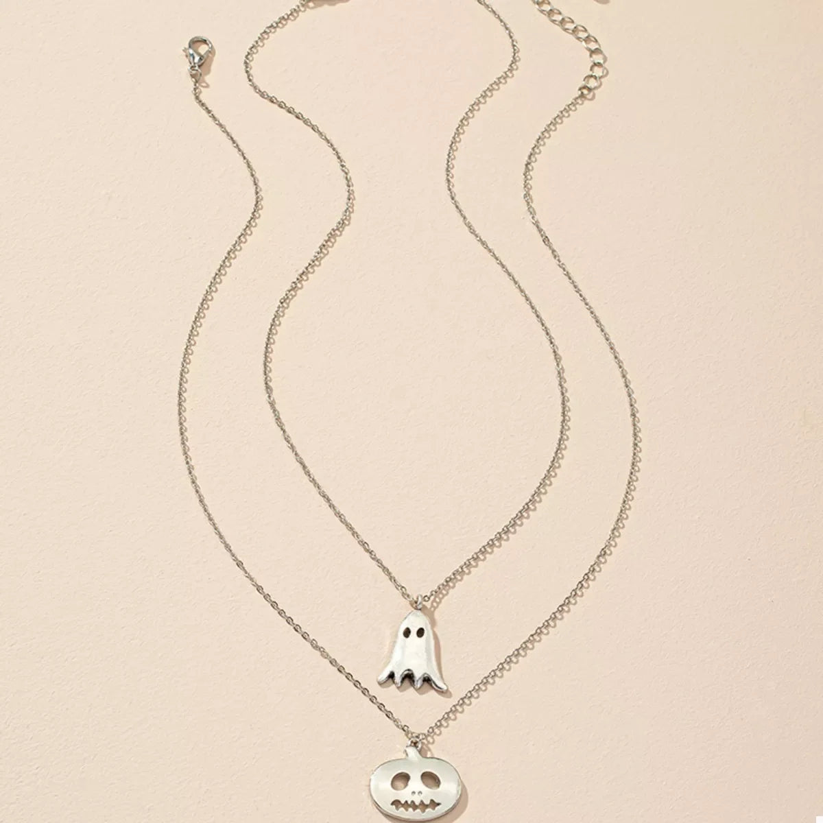 2 Piece Halloween Ghost & Pumpkin Pendant Necklace