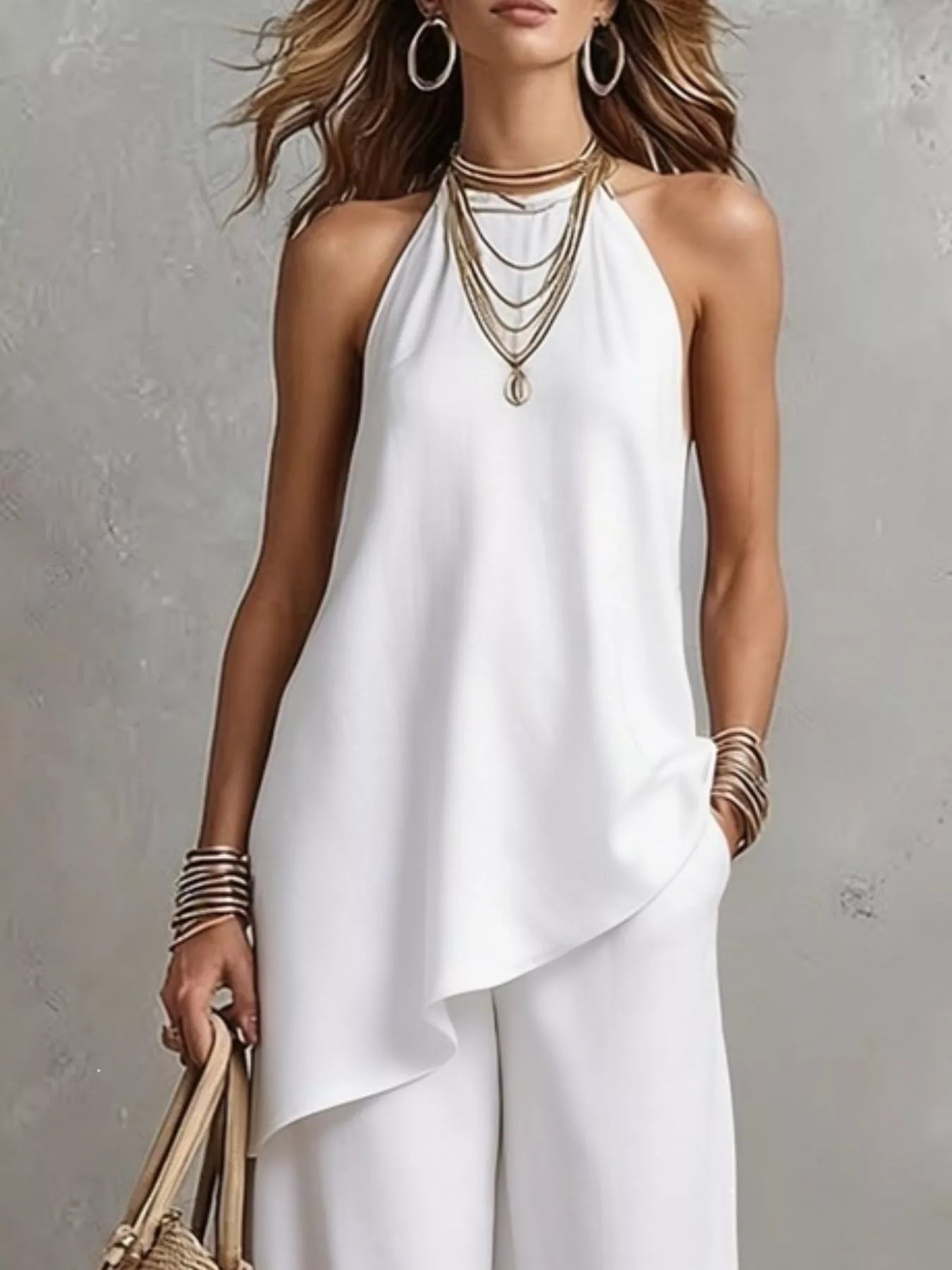 Full Size Asymmetrical Hem Cami and Wide Leg Pants Set Plus Size