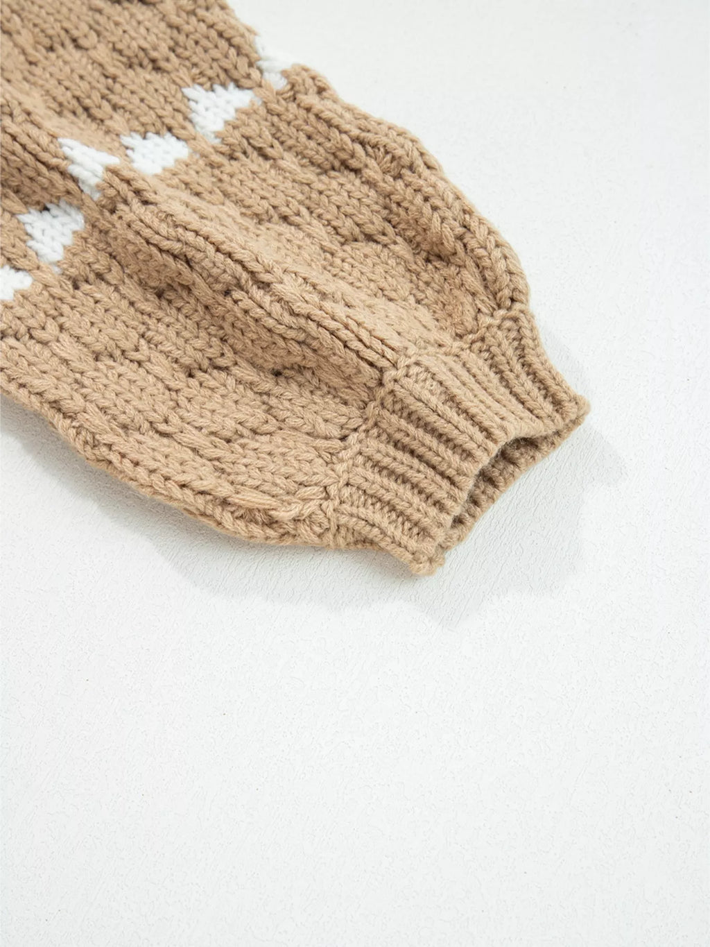 Contrast Detail Textured Knit Puff Sleeve Baggy Sweater