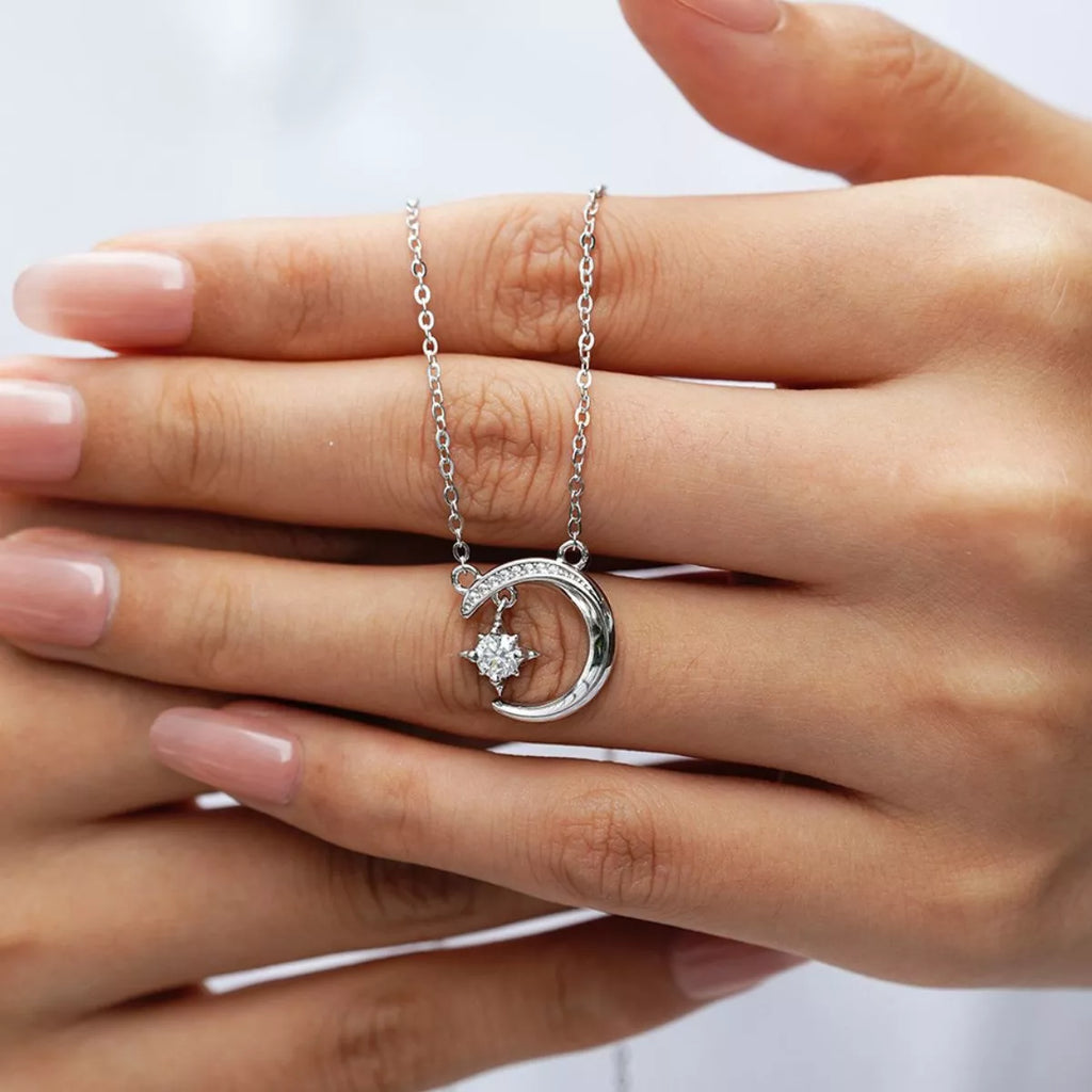 925 Sterling Silver Moissanite Star Moon Necklace