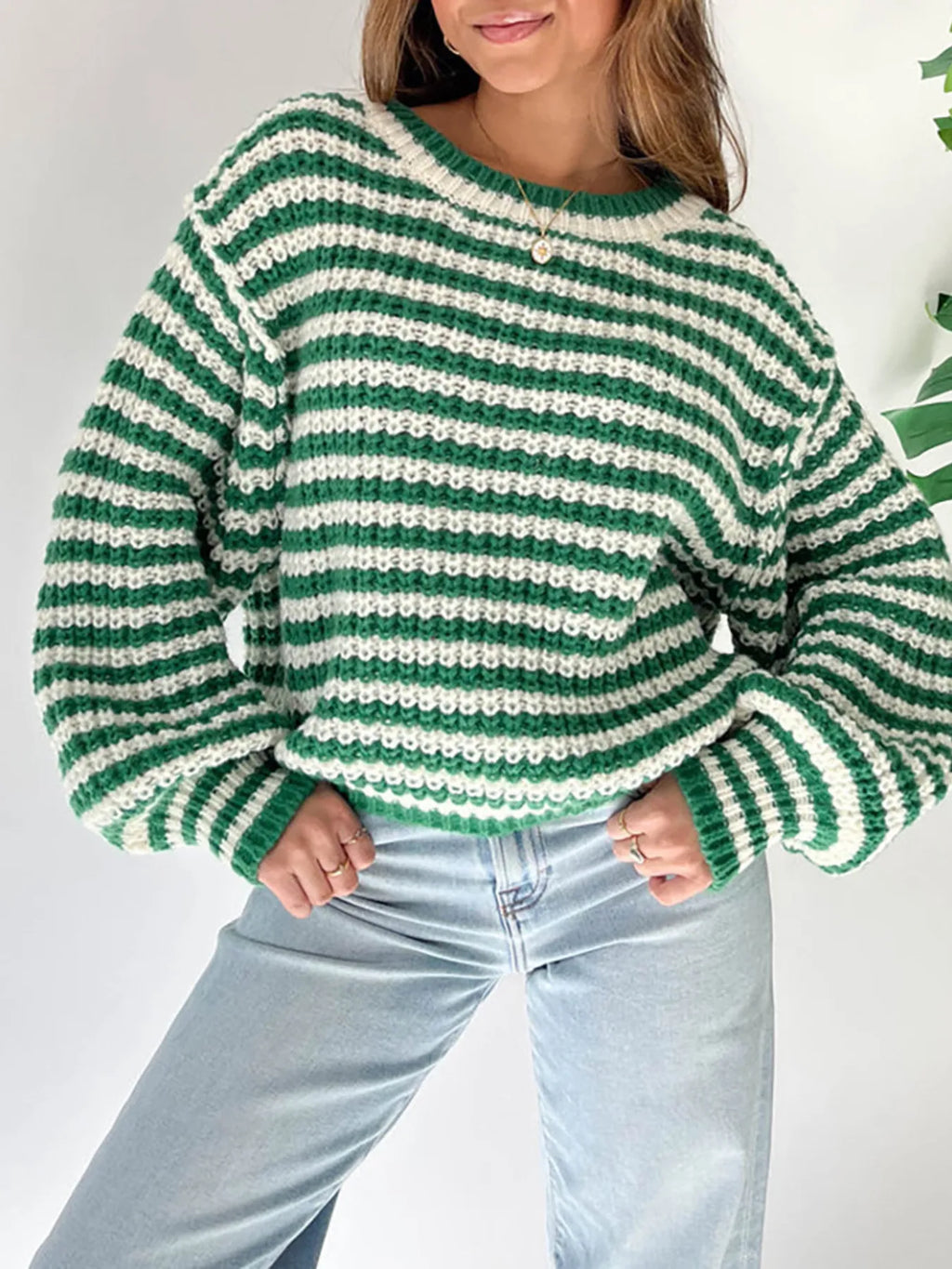 Oversized Striped Drop Shoulder Sweater