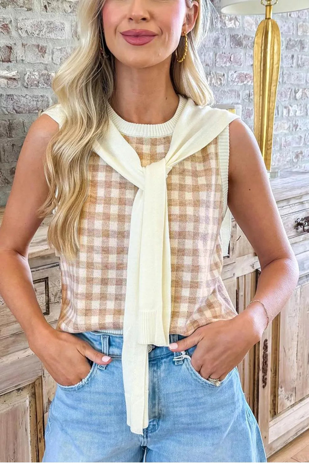 Plaid Knit Sweater Vest