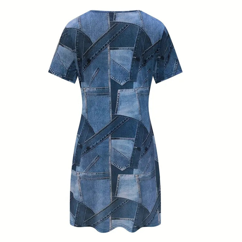 Women's Plus Size Denim Short Sleeve Dress