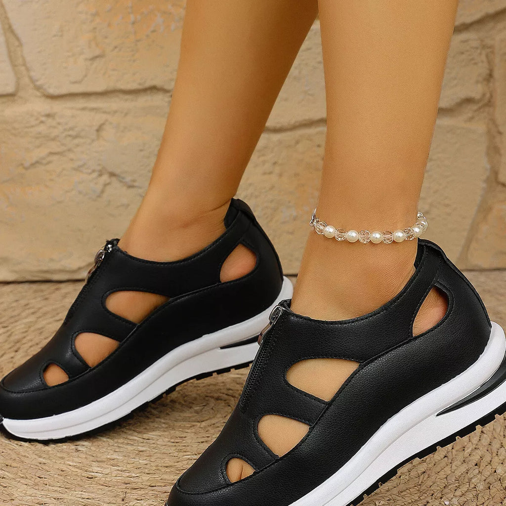 Cutout Zipper Wedge Sneakers