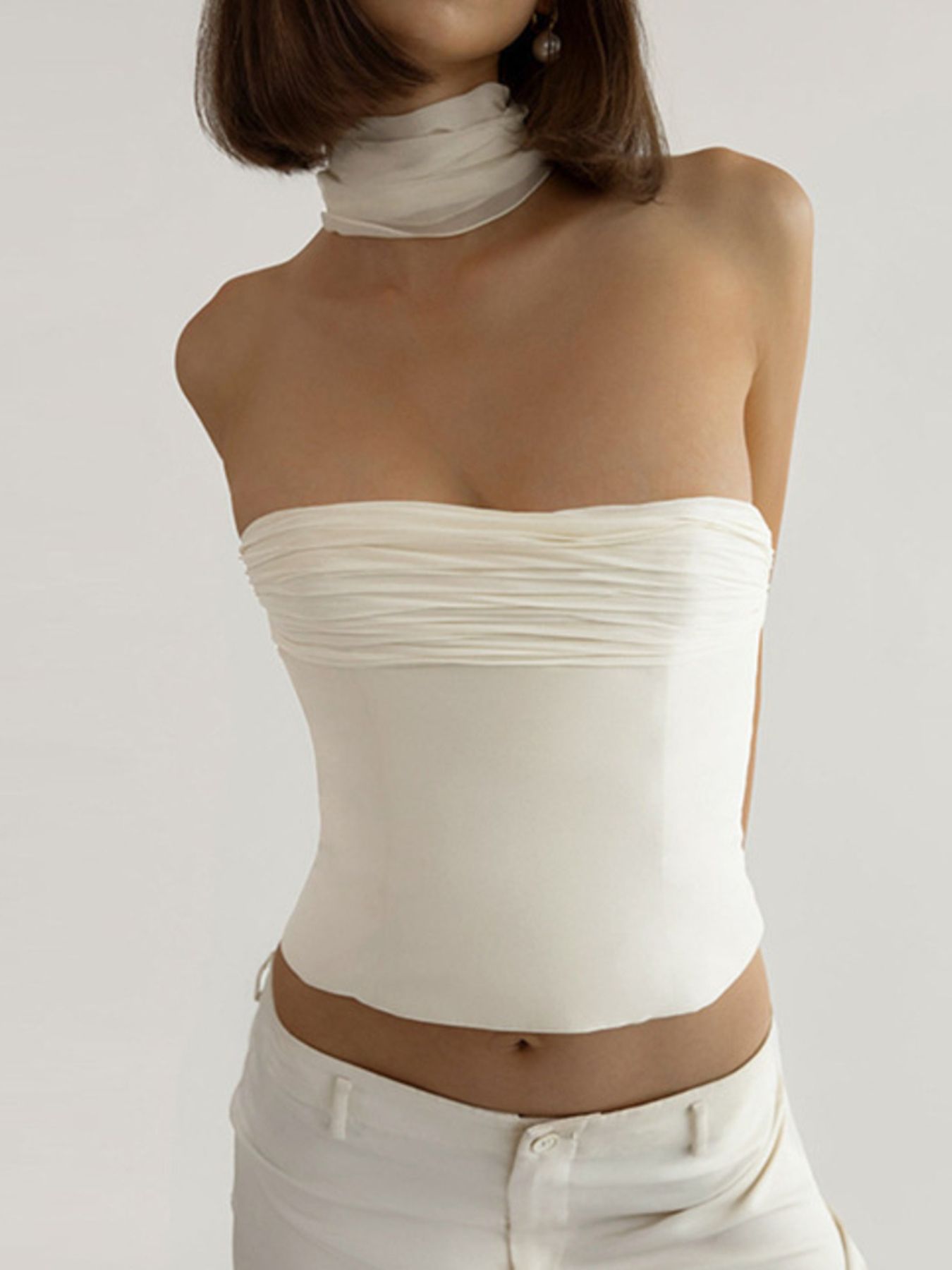 Ruched Tube Top with Scarf