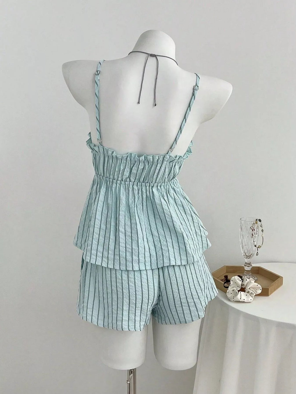 Tie Front Striped Cami and Shorts Set