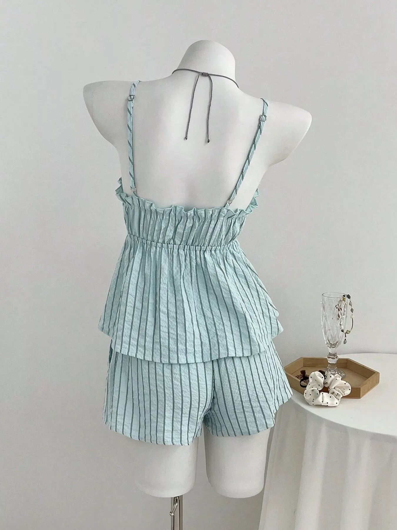 Tie Front Striped Cami and Shorts Set