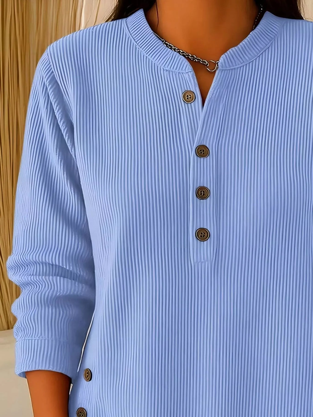 Full Size Ribbed Half Button Henley Top Plus Size